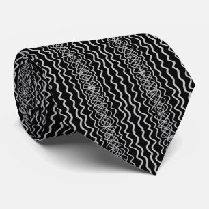 Gray On Black Curvy Twisty Line Drawing Pattern Tie