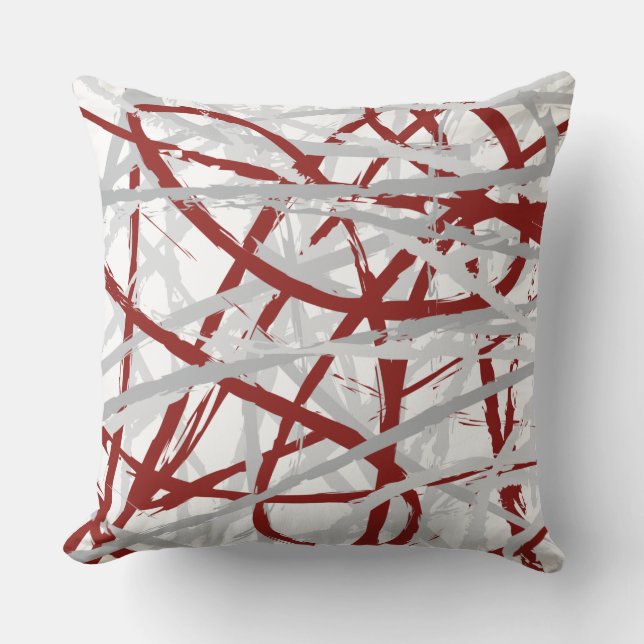 GRAY ON RED LINES DESIGN Retro Throw Pillow (Front)