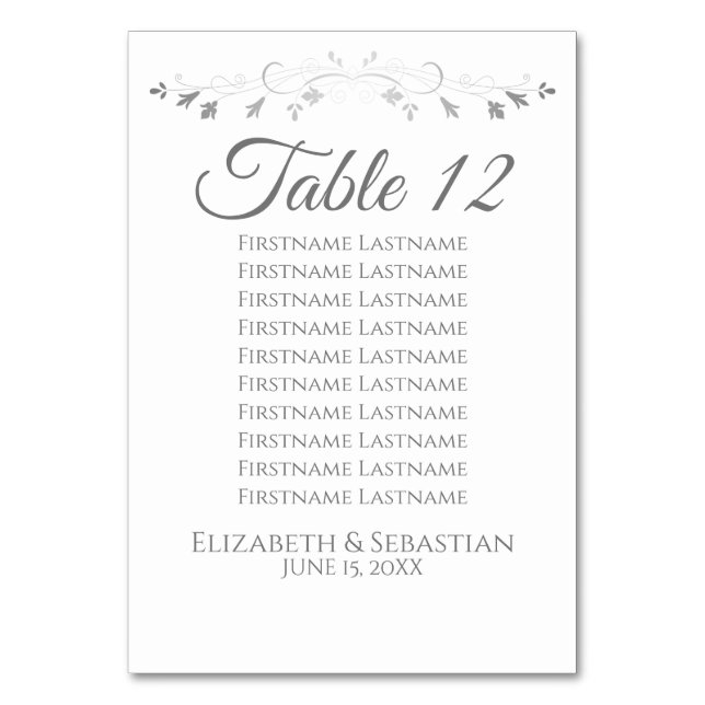 Gray on White Simple Wedding Seating Chart Table Number (Front)