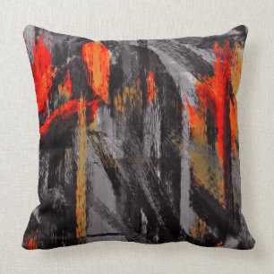 Gray Orange Red Abstract Cushion
