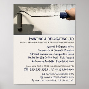 Gray Paint Roller, Painter & Decorator Advertising Poster