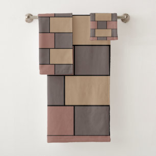 Gray Peach Pink Brick Wall Bath Towel Set