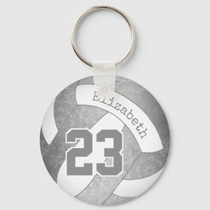gray personalized girly volleyball key ring