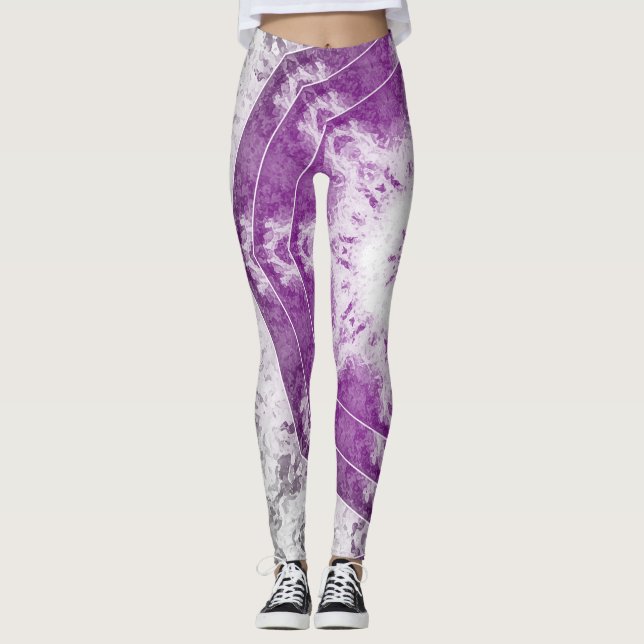 Gray Pink Fractal Art Leggings (Front)