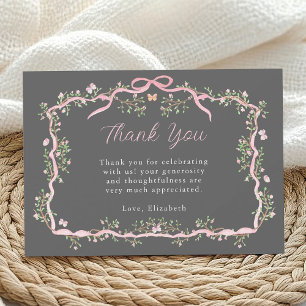 Gray & Pink Spring Garden Baby Shower Thank You Card