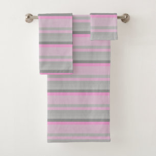 gray pink stripes bath towel set
