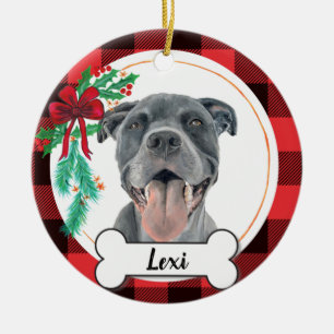 Gray Pitbull Dog Ornament