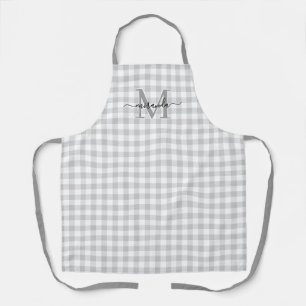 Gray Plaid Apron with Monogram & Name