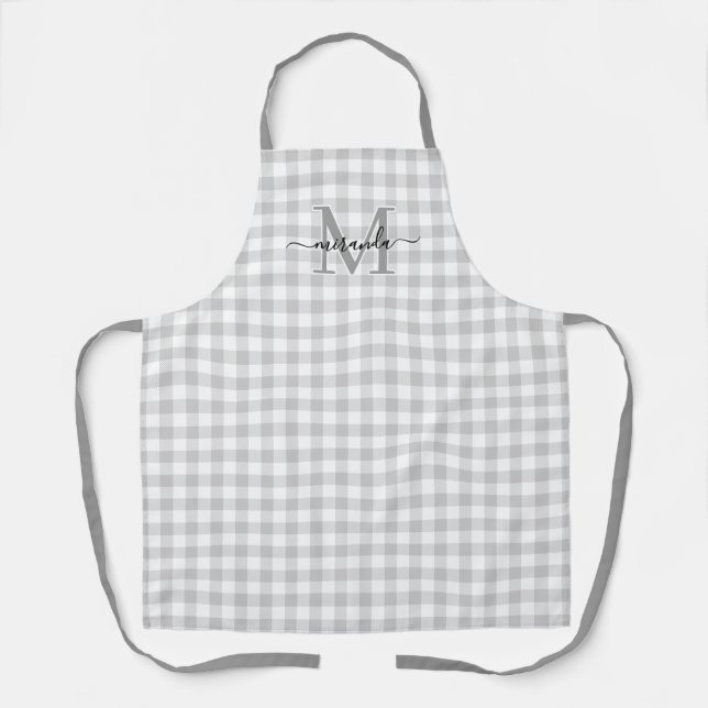 Gray Plaid Apron with Monogram & Name (Front)