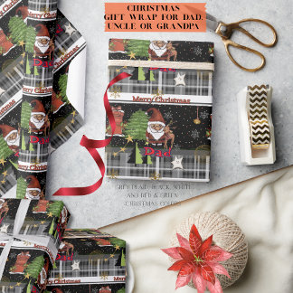 Gray Plaid Santa Christmas Wrapping Paper for Dad
