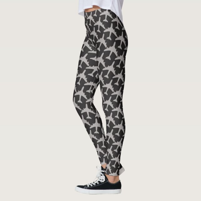 Gray Plane Airplanes Pilot Plane Aviation Aviator Leggings (Left)
