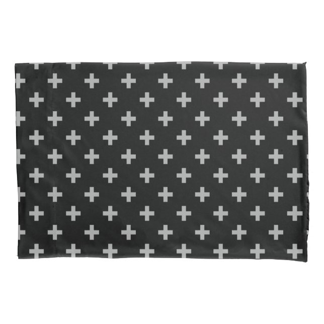 Gray polka crosses on black pillowcase (Front)