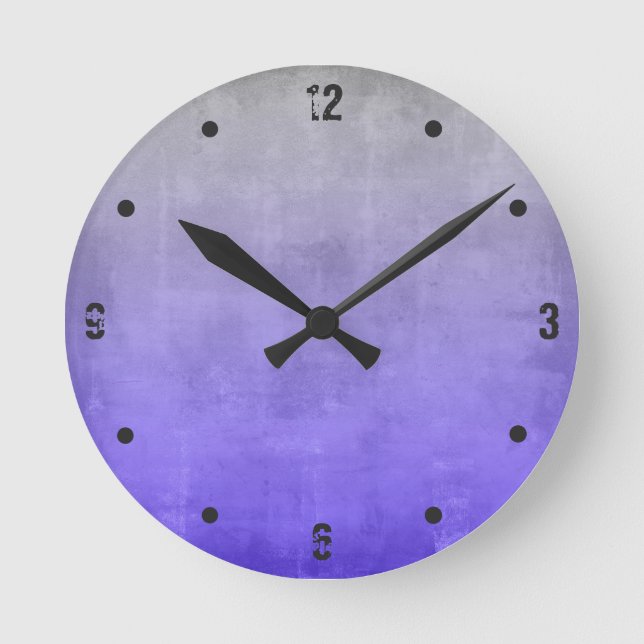 Gray Purple Blue Modern Rustic Abstract Round Clock (Front)