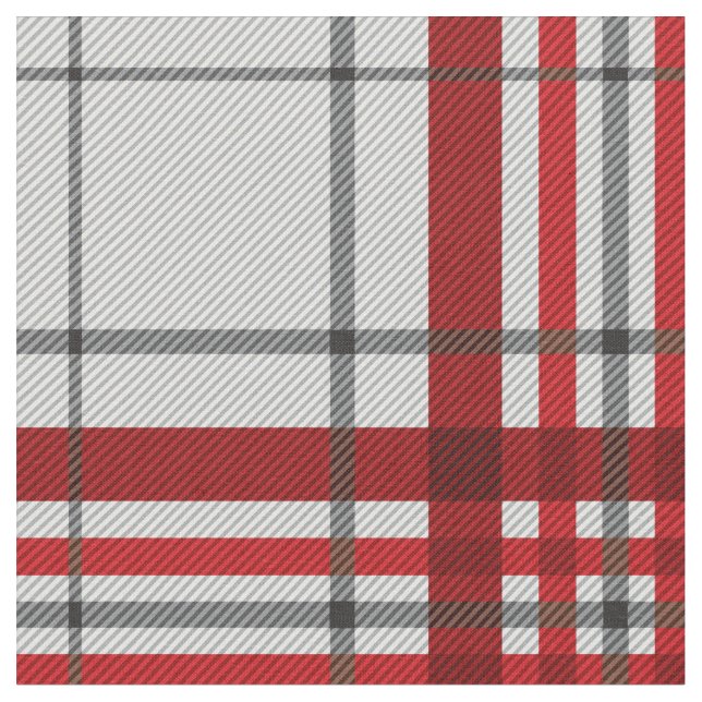 Gray Red Plaid Pattern Fabric (Close Up)