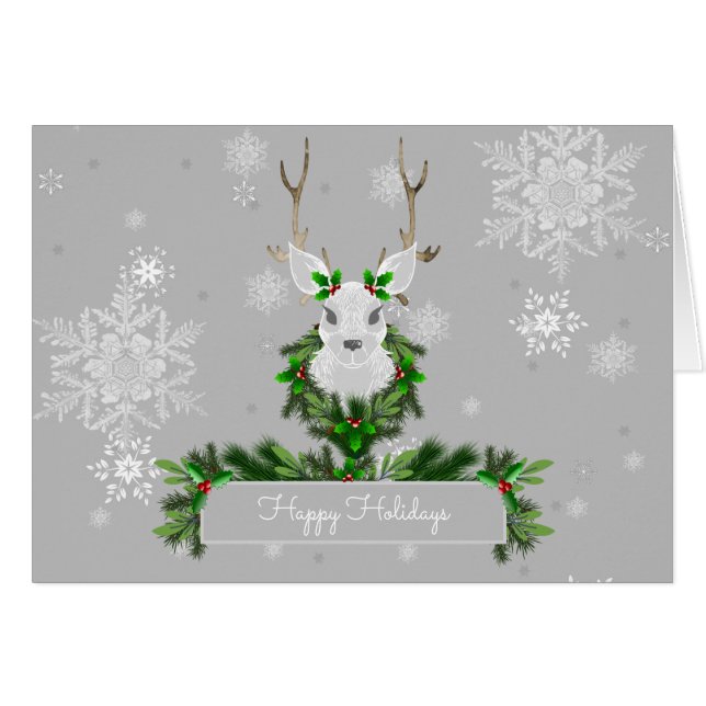 Gray Reindeer Greeting Card (Front Horizontal)