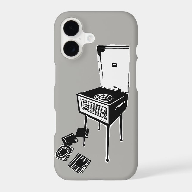 Gray Retro Record Player iPhone 7 Case (Back)