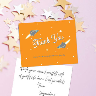 Gray Rockets and Stars Navy Orange Thank You Card
