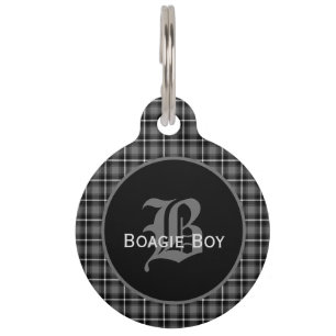 Gray Scottish Plaid Monogram Large Pet Tag