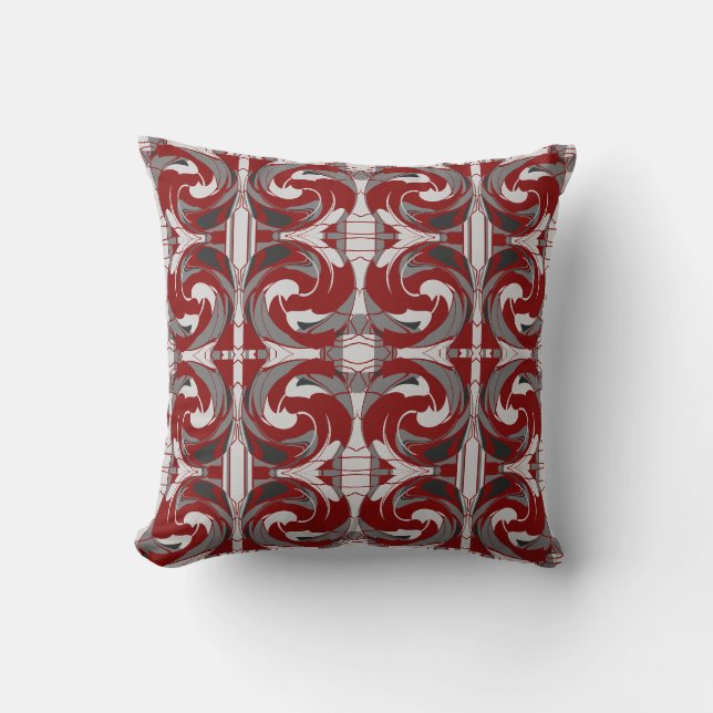 Gray Shades on Dark Red Floral Small Tile Design Cushion (Front)