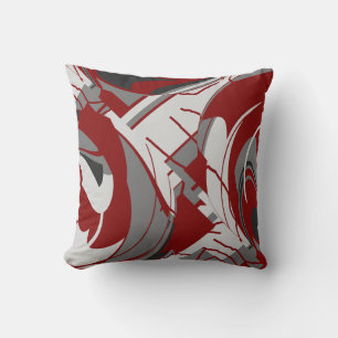 Gray Shades on Dark Red Lush Leaves Art Abstract Cushion