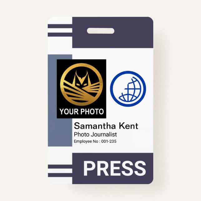 Gray Shades Stripe Column Photo Template Press ID ID Badge (Front)