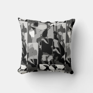 Gray Shades White Black Modern Art Shapes Print Cushion