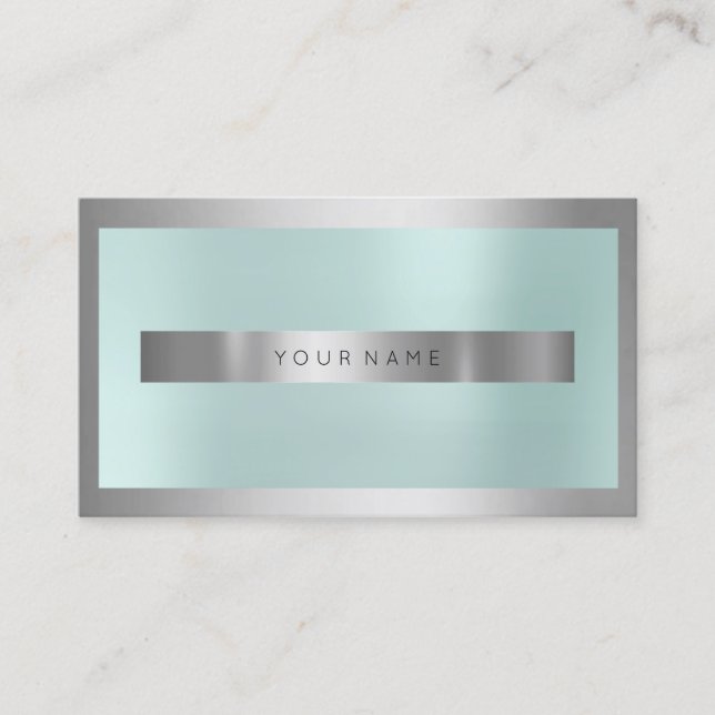 Gray Silver Glass Frame  Metallic Minimal Aqua Business Card (Front)