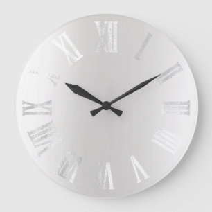 Gray Silver Grey Black Metal Minimal Roman Numbers Large Clock