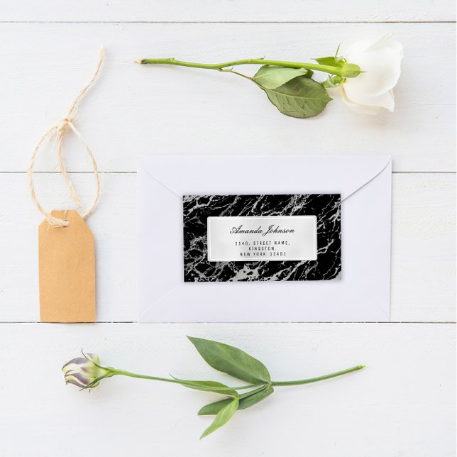 Gray Silver Marble Abstract Elegant Black RSVP (RSVP Black Silver Marble FlorenceK )