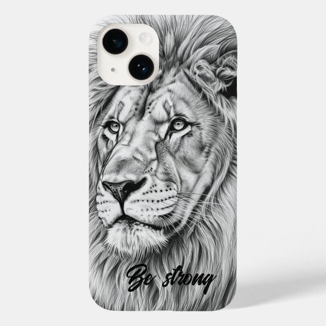 Gray Sketch Fierce Lion Be Strong Phone Case (Back)