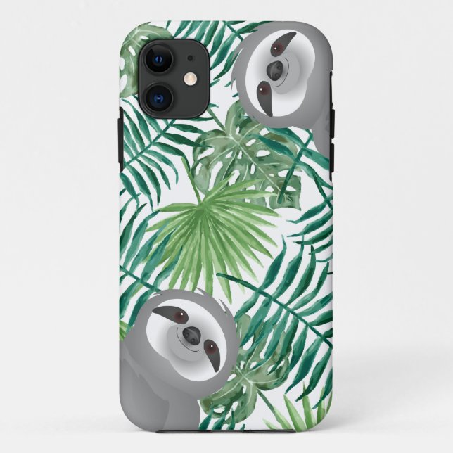 Gray Sloths Peeking through Jungle Background Case-Mate iPhone Case (Back)