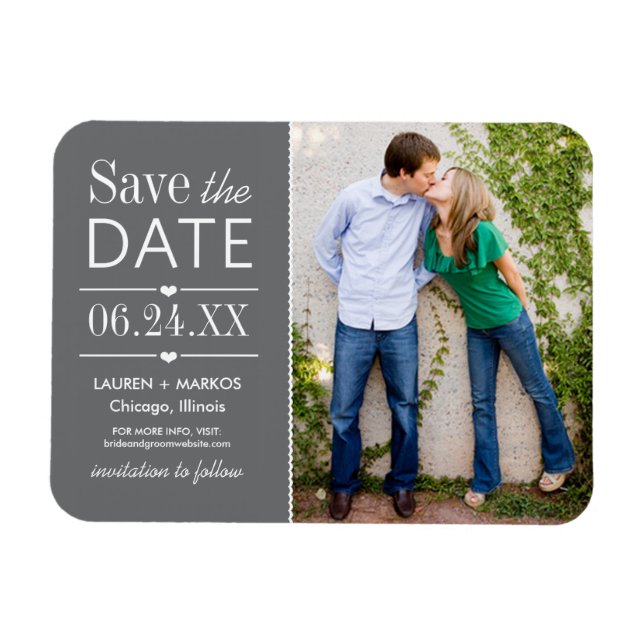 Gray Split Panel Photo Save the Date Magnet (Horizontal)