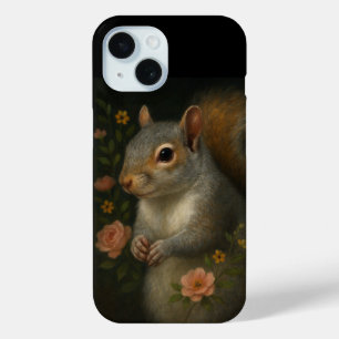 Gray Squirrel with Flowers – Enchanted Woodland iPhone 15 Case