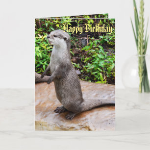 Gray Standing Otter Happy Birthday Card