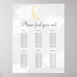 Gray Star Moon Sky Baby Shower Seating Chart