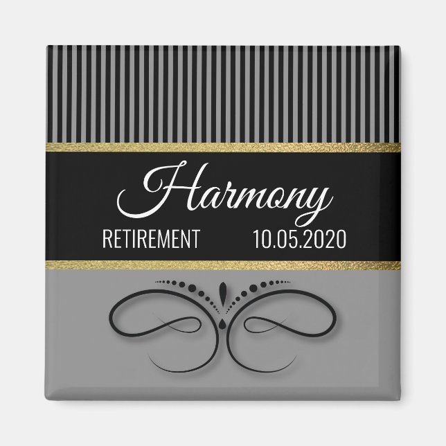 Gray Stripes and Butterfly Scroll - Gold Foil Magnet (Front)