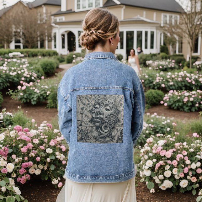 Gray Surrealism Denim Jacket (Wedding Back)
