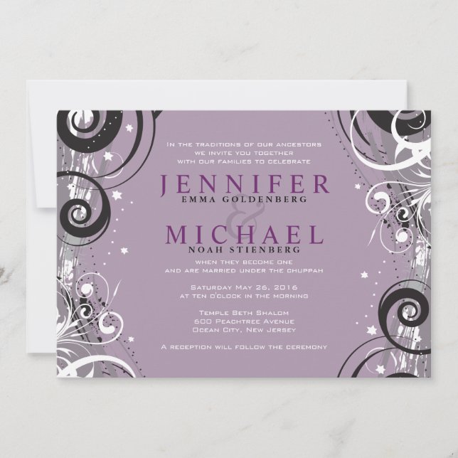 GRAY SWIRLS Jewish Wedding Invitation (Front)