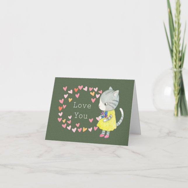 Gray Tabby Kitty Cat Cute Cat love You anniversary Card (Front)