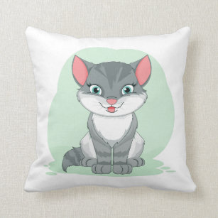 Gray Tabby Kitty  Cute Kitten Cartoon Cat Cushion