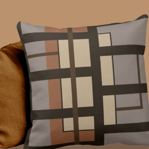 Gray Taupe Dark Brown & Beige Geometric Design Cushion