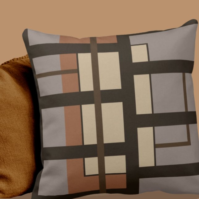 Gray Taupe Dark Brown & Beige Geometric Design Cushion (Creator Uploaded)