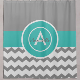 Gray Teal Chevron Shower Curtain
