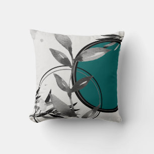 Gray & Teal Zen Watercolor Leaves Cushion
