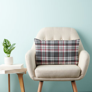 Gray textured tartan plaid lumbar cushion