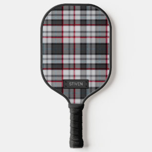 Gray textured tartan plaid pickleball paddle