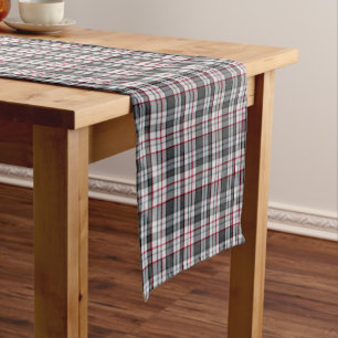 Gray textured tartan plaid short table runner