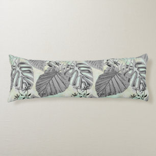 Gray tropical leaves and flowers. body cushion