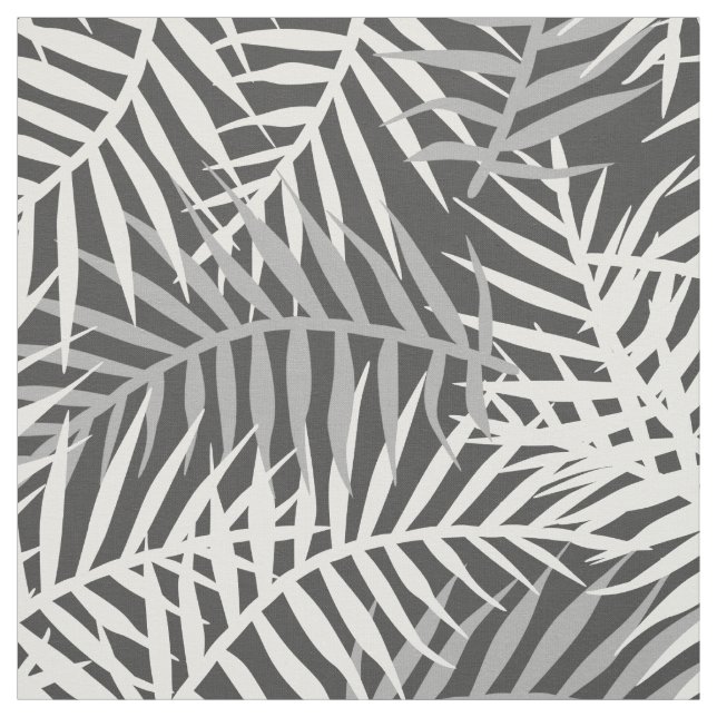 Gray Tropical Leaves Palm Tree Fern Leaf Pattern Fabric (Swatch)