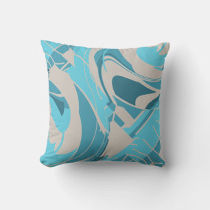 Gray Turquoise Aqua Mediterranean Diagonal Floral Cushion